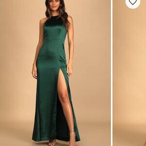 Make It Elegant Emerald Green Satin Strappy Maxi Dress
